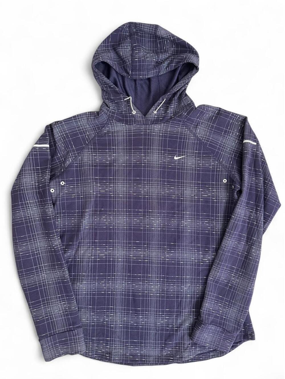 Nike Dri-FIT Hoodie Women’s L Purple Grid Print Running Pullover Sweatshirt